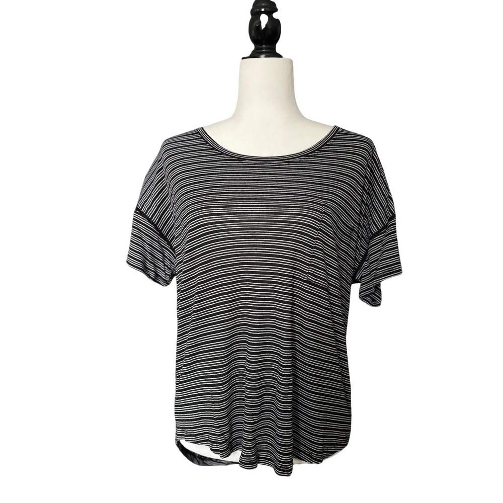 Tribal Black White Striped Knit Top Short Sleeve Relaxed Fit Tee Size Medium NWT
